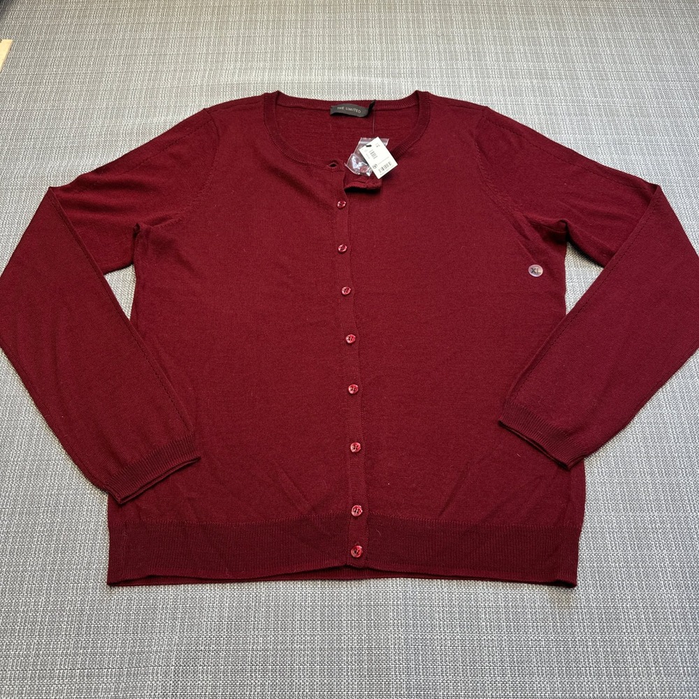 New The Limited‎ Wool Blend Cardigan XL Burgundy Preppy Office Sweater